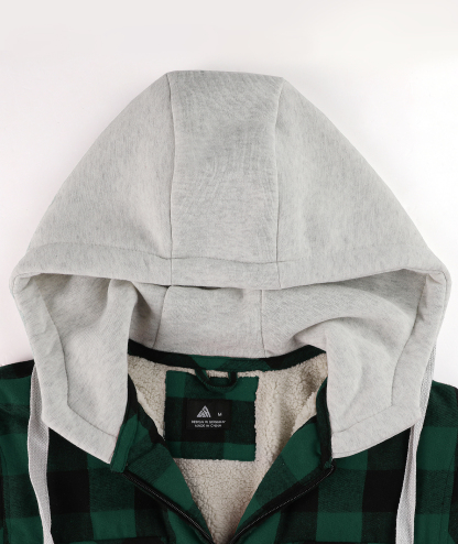 ZITY Men's Double Pockets Full Zipper Plaid Fleece Hoodie-CFMWT00002