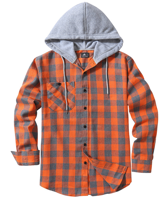 ZITY Men's Plaid Hooded Long Sleeve Button Down Flannel Shirt-ZPK000014 | Zitysports