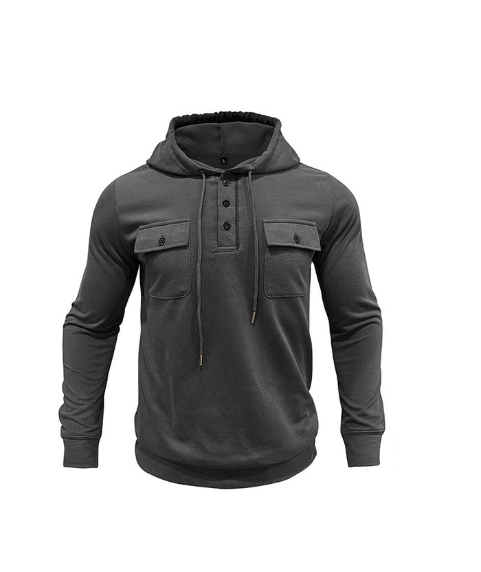 ZITY Men's Solid Chest Pockets Button Hoodie-DUMHD04858 | Zitysports