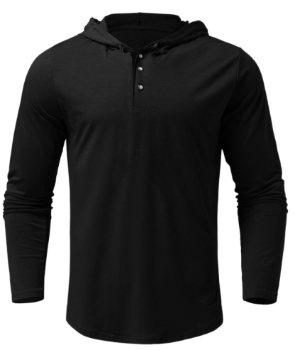 ZITY Men's Lightweight Long Sleeve Button Henley Hoodie-DUMHD04900|Zitysports