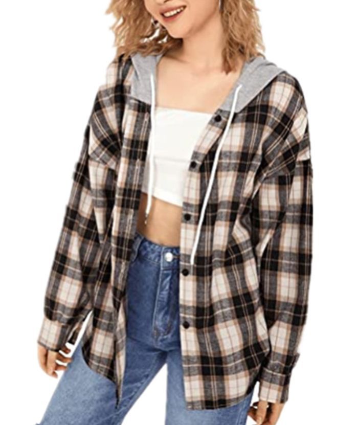 ZITY Women's Plaid Print Button Casual Long Sleeve Hoodie-DUWLT05049|Zitysports