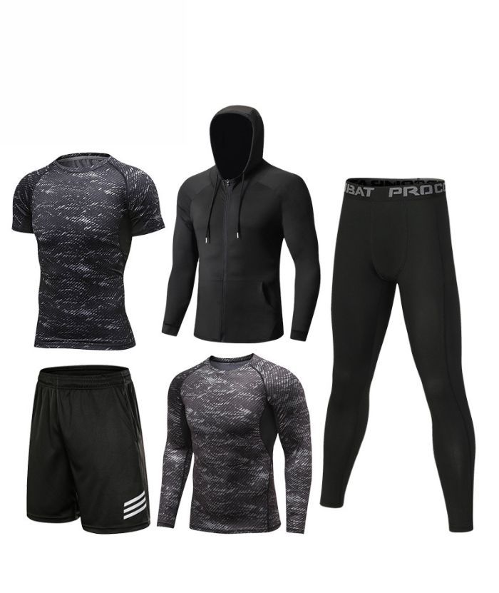 ZITY Men's Sports Cross-Border Fitness Five-Piece Compression Set-DUMTR05994