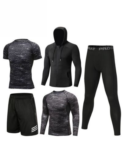 ZITY Men's Sports Cross-Border Fitness Five-Piece Compression Set-DUMTR05994