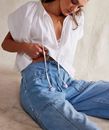 ZITY Women's Multi Pocket Wide Leg Baggy Jeans-DUWJE06167