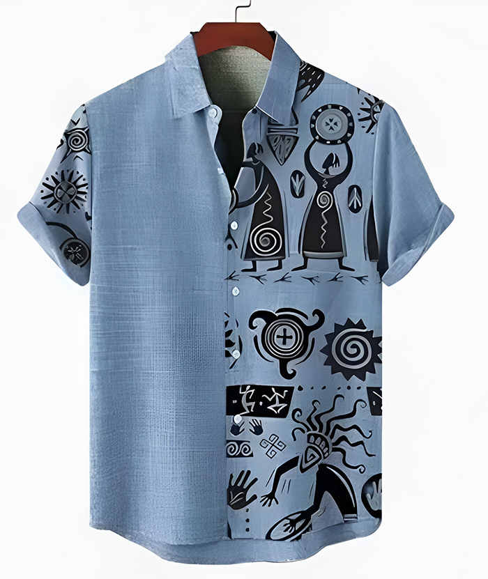 ZITY Men's Casual Summer Hawaiian Tribal Patterns Shirt