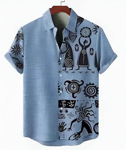 ZITY Men's Casual Summer Hawaiian Tribal Patterns Shirt
