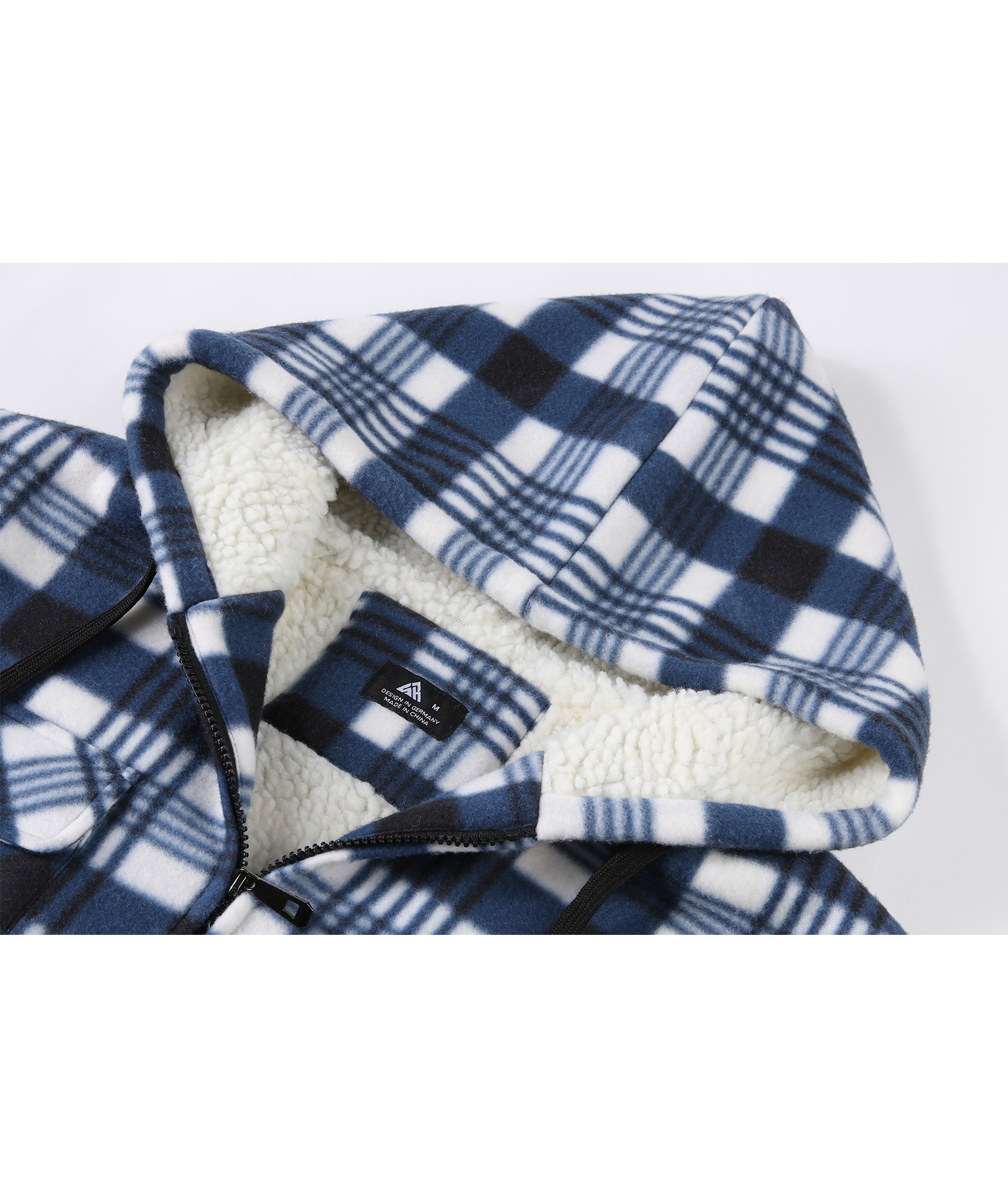 ZITY Men's Long Sleeve Full Zipper Fleece Plaid Hoodie-CFMGF00001