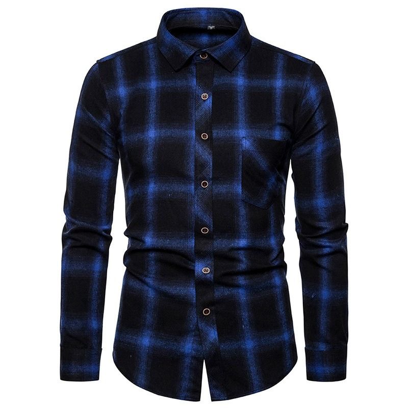 ZITY Men’s Fashion Contrast Plaid Long Sleeve Casual Shirt –