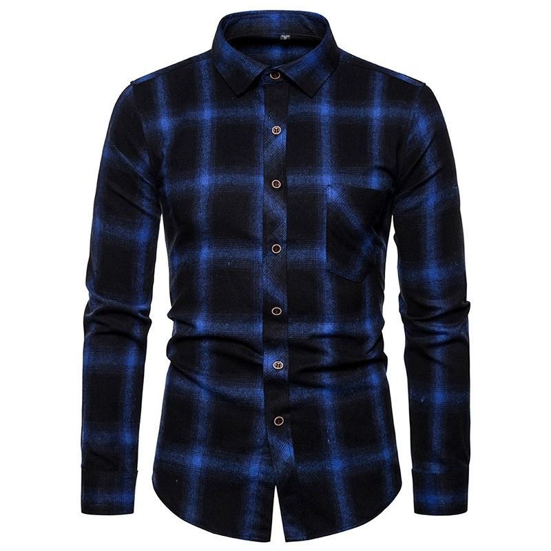 ZITY Men’s Fashion Contrast Plaid Long Sleeve Casual Shirt –