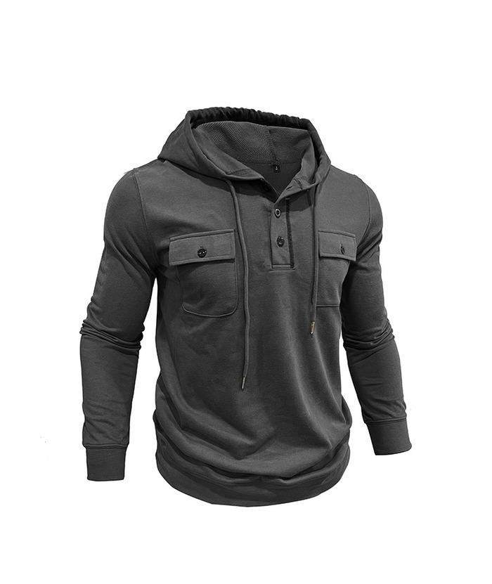 ZITY Men's Solid Chest Pockets Button Hoodie-DUMHD04858 | Zitysports