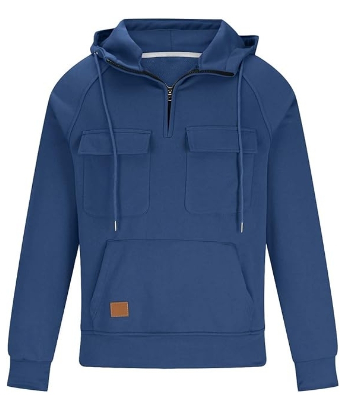 ZITY Men's Half Zipper Vintage Casual Multi-Pockets Hoodie-DUMFH04894 | Zitysports