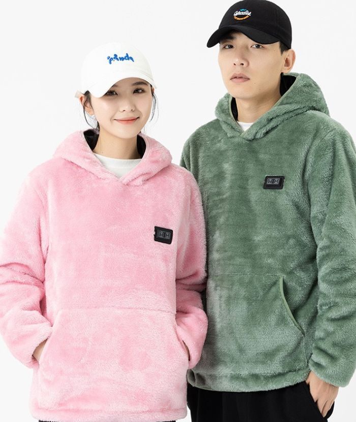 Unisex 9-Zone Pullover Coral Fleece Heated Hoodie-DUMCO05687