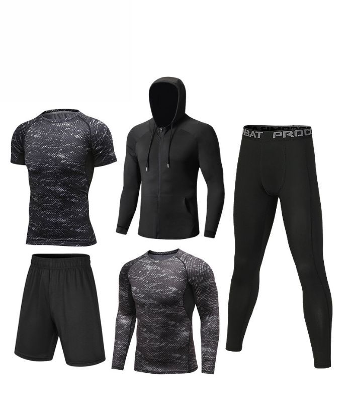 ZITY Men's Sports Cross-Border Fitness Five-Piece Compression Set-DUMTR05994