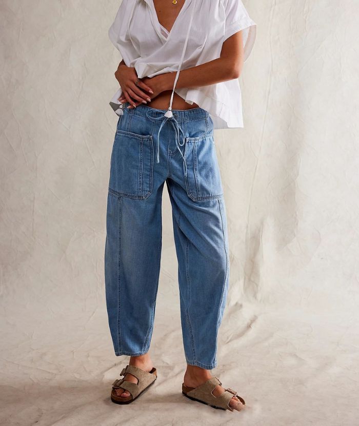 ZITY Women's Multi Pocket Wide Leg Baggy Jeans-DUWJE06167
