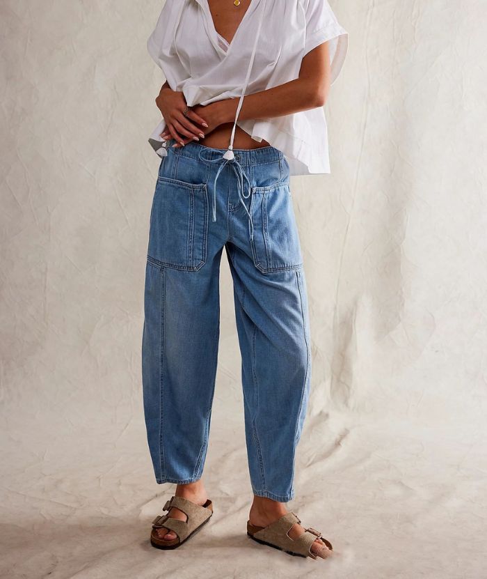 ZITY Women's Multi Pocket Wide Leg Baggy Jeans-DUWJE06167
