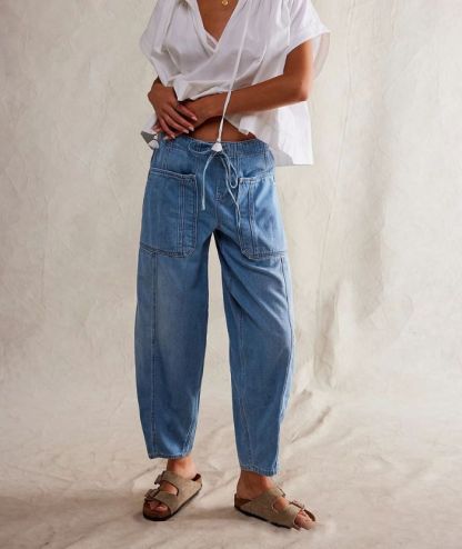 ZITY Women's Multi Pocket Wide Leg Baggy Jeans-DUWJE06167
