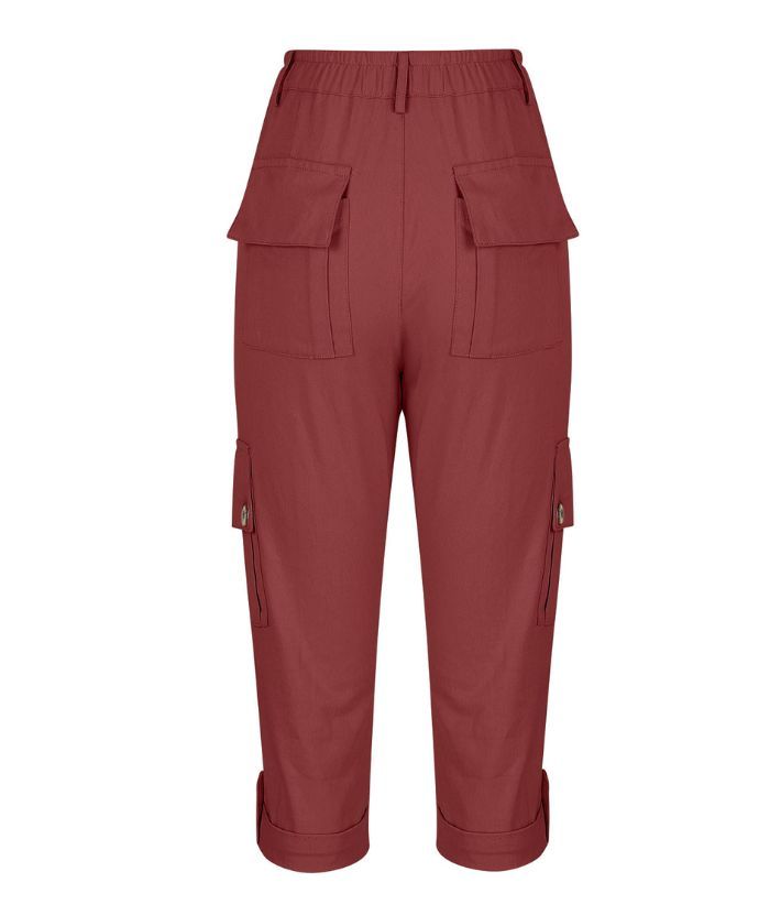 ZITY Women's Solid Color Multi Pocket Three Quarter Pant-DUWCS06170