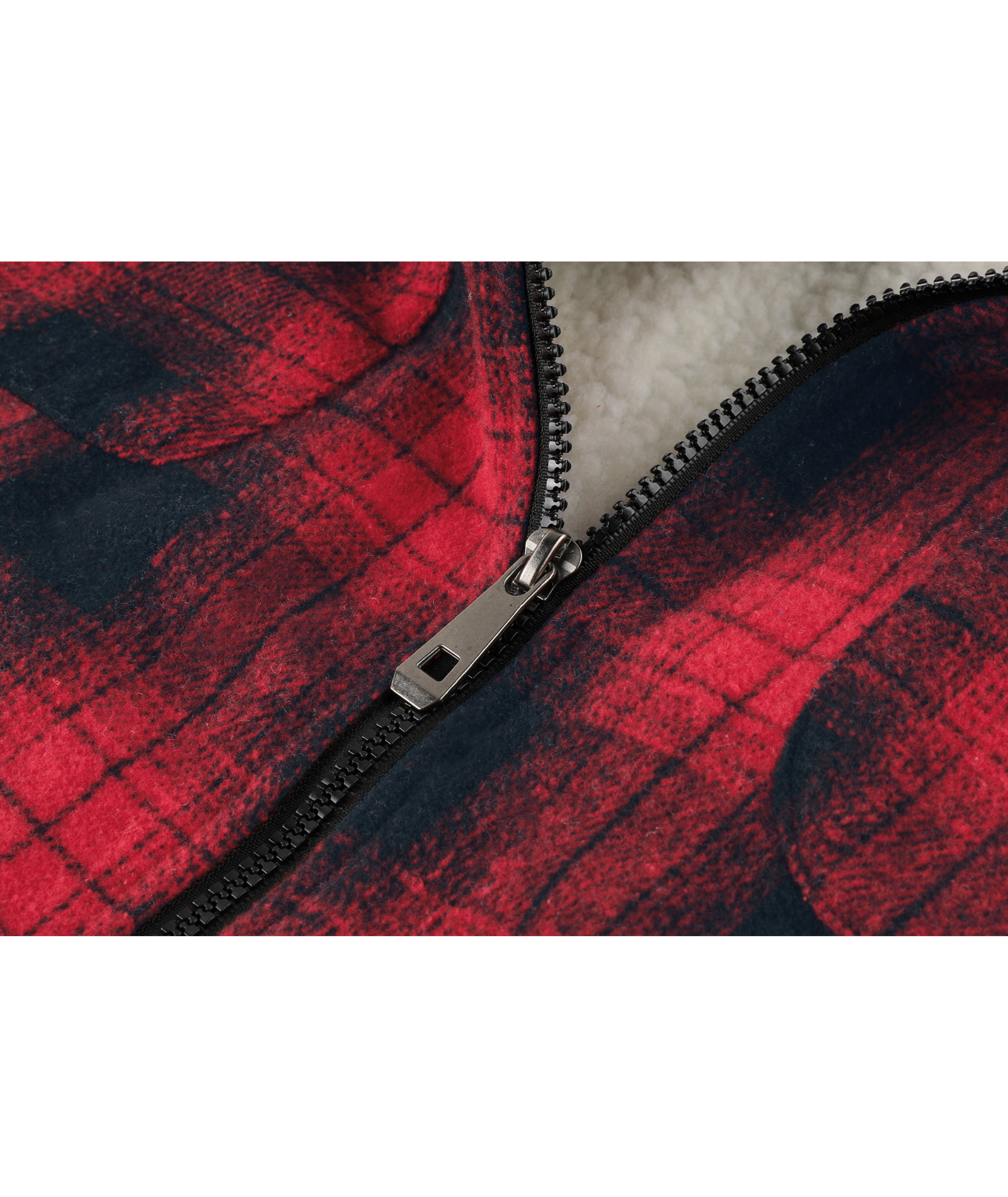 ZITY Men's Long Sleeve Full Zipper Plaid Fleece Shirt-CUMJA04084