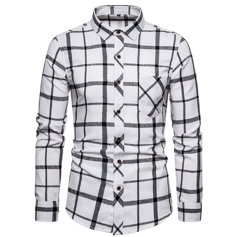 ZITY Men’s Fashion Contrast Plaid Long Sleeve Casual Shirt –