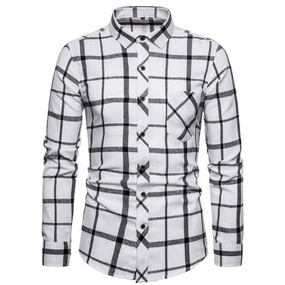 ZITY Men’s Fashion Contrast Plaid Long Sleeve Casual Shirt –