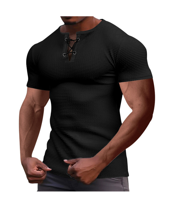 ZITY Men's Drawstring Neck Waffle T-shirt-ZPK010609 | Zitysports