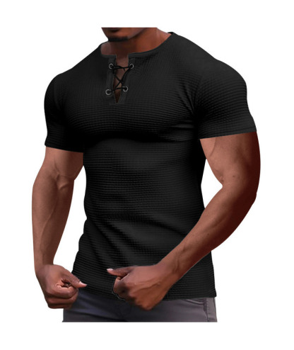 ZITY Men's Drawstring Neck Waffle T-shirt-ZPK010609 | Zitysports