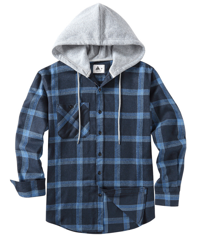 ZITY Men's Plaid Hooded Long Sleeve Button Down Flannel Shirt-ZPK000014 | Zitysports