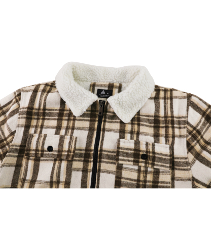 ZITY Men's Long Sleeve Full Zipper Plaid Fleece Shirt-CUMJA04084