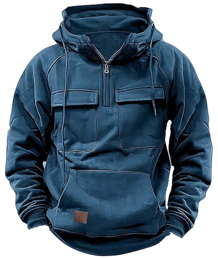ZITY Men's Half Zipper Vintage Casual Multi-Pockets Hoodie-DUMFH04894 | Zitysports