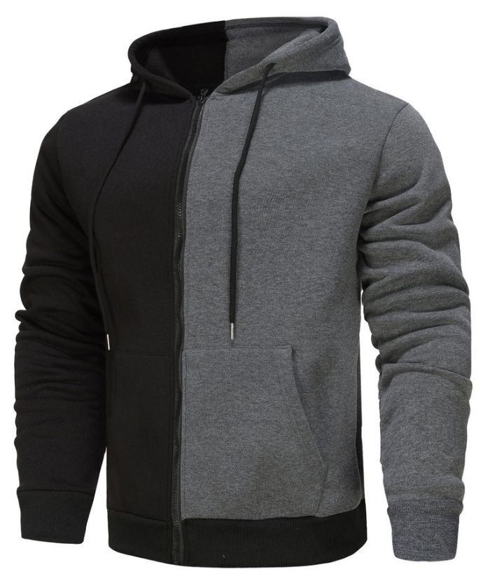 ZITY Men's Contrast Color Hooded Long Sleeve Zip Up Outdoor Hoodie-DUMFH05069|Zitysports