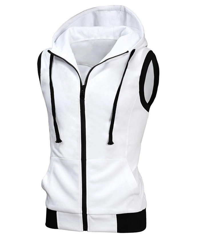 ZITY Men's Zip Up Solid Color Drawstring Sleeveless Hoodie-DUMMG05205|Zitysports