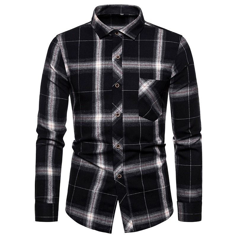 ZITY Men’s Fashion Contrast Plaid Long Sleeve Casual Shirt –
