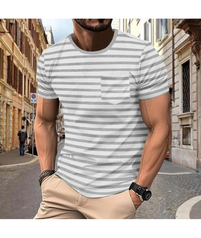 ZITY Men's Striped Summer Round Neck Short Sleeve Regular Fit T-Shirt-ZPK010595|Zitysports