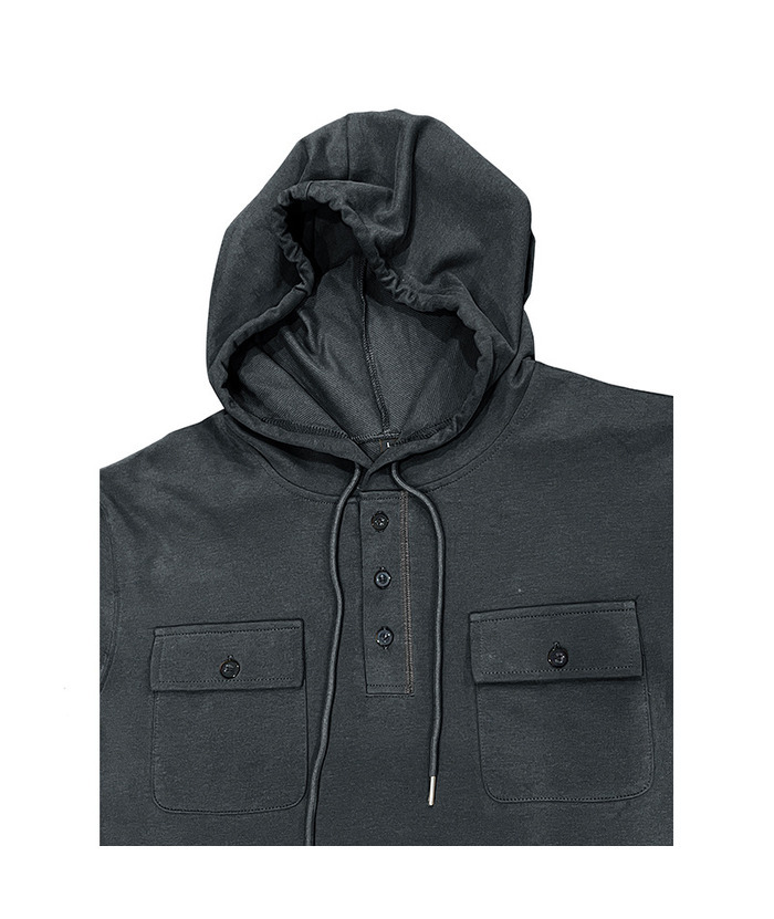ZITY Men's Solid Chest Pockets Button Hoodie-DUMHD04858 | Zitysports