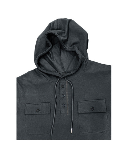ZITY Men's Solid Chest Pockets Button Hoodie-DUMHD04858 | Zitysports