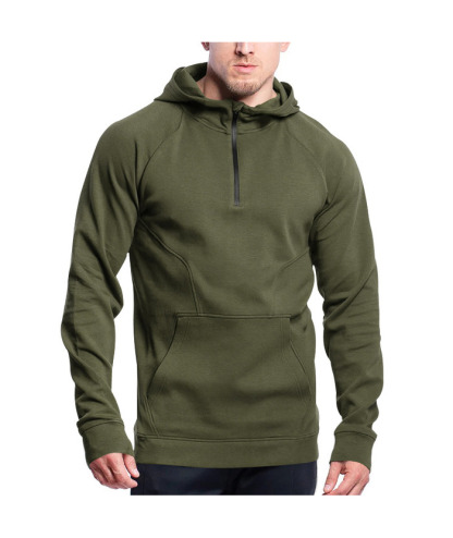 Men's Slim Fit Hiking Hoodie Long Sleeved Half Zip Block Jacket-DUMFH04892 | Zitysports