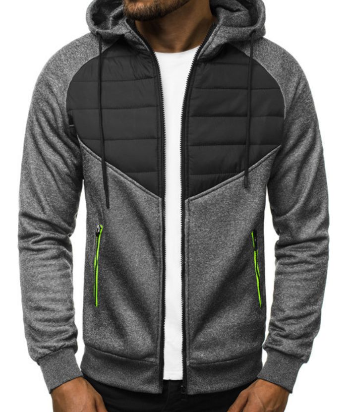 ZITY Men's Slim Fit Full Zip Contrast Color Casual Hoodie-DUMFH05005|Zitysports