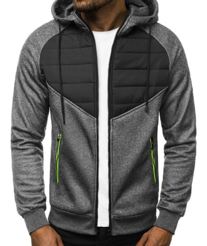 ZITY Men's Slim Fit Full Zip Contrast Color Casual Hoodie-DUMFH05005|Zitysports