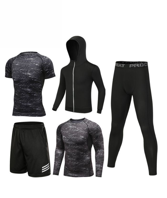ZITY Men's Sports Cross-Border Fitness Five-Piece Compression Set-DUMTR05994