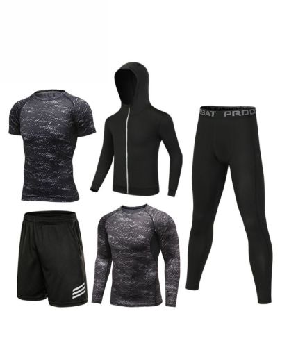 ZITY Men's Sports Cross-Border Fitness Five-Piece Compression Set-DUMTR05994
