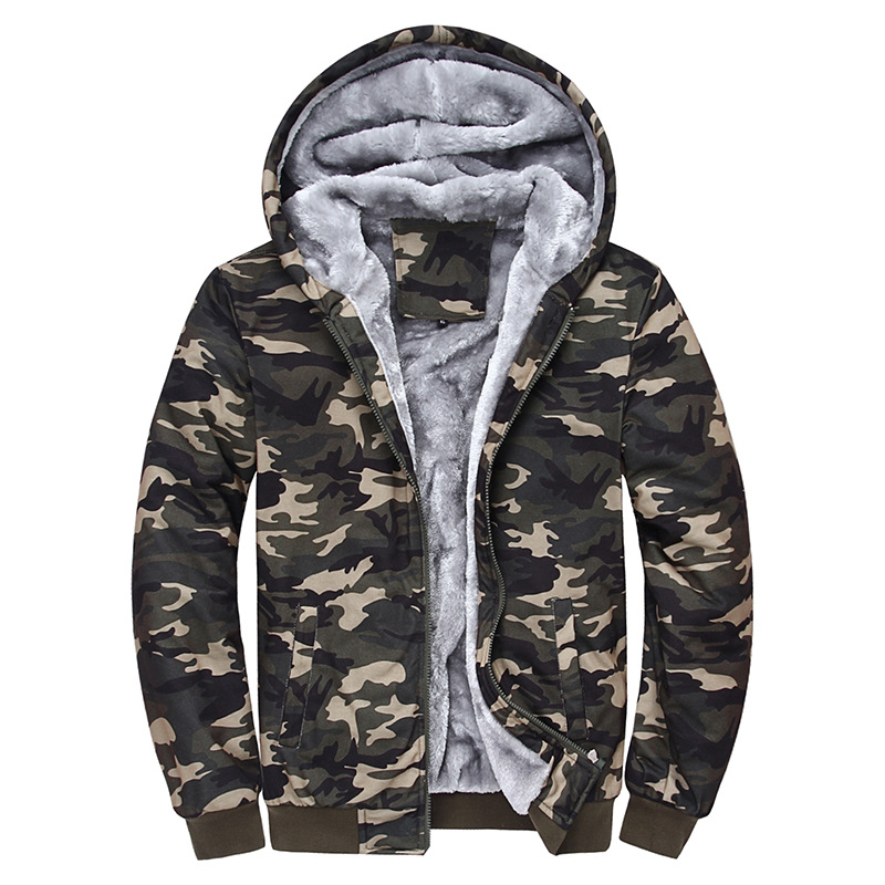 Men's Green Zipper Fleece Lined Camo Hoodie Jacket | Zitysports