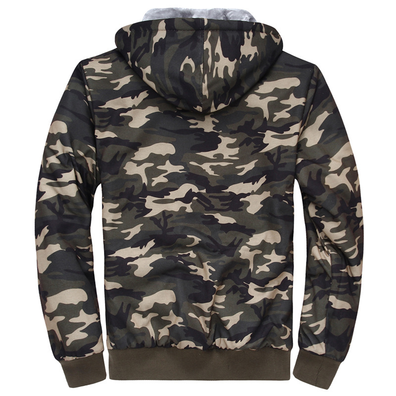 Men's Green Zipper Fleece Lined Camo Hoodie | Zitysports5