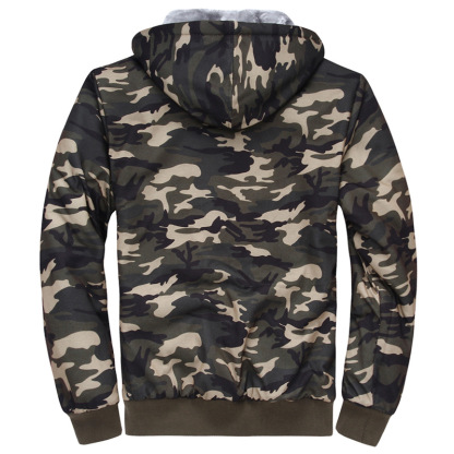 Men's Green Zipper Fleece Lined Camo Hoodie | Zitysports5