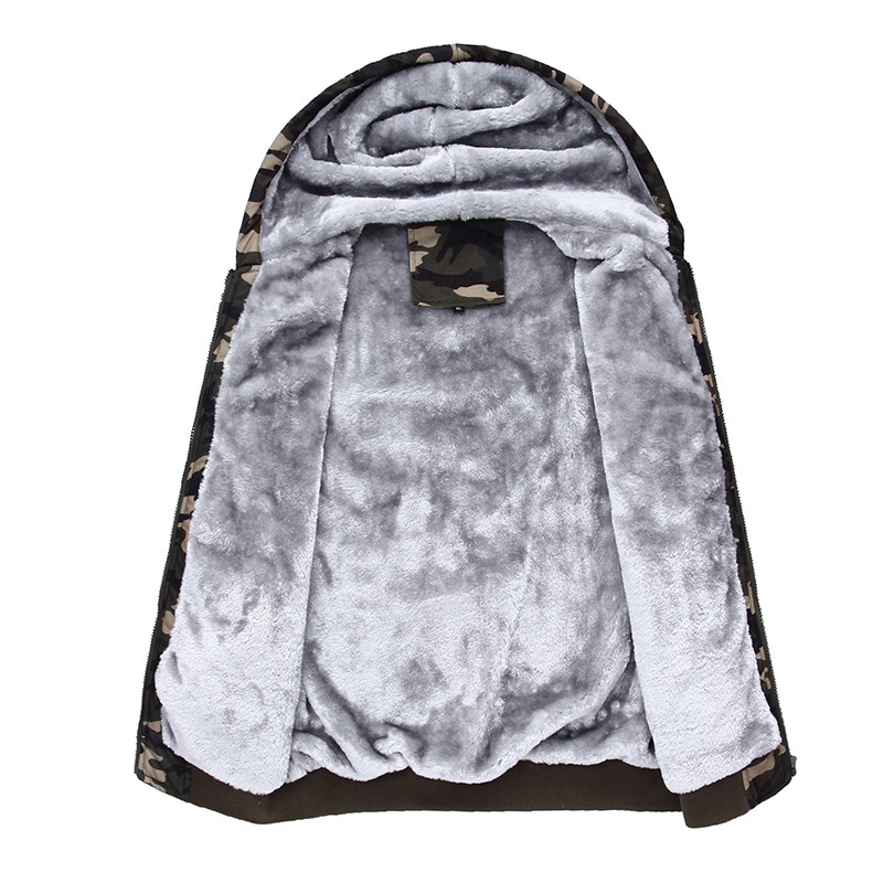 Men's Green Zipper Fleece Lined Camo Hoodie Jacket| Zitysports