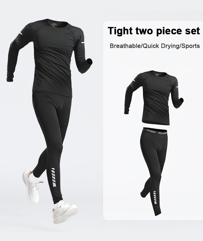ZITY Men's Dri Fit Sports Shirt Tight Pant 2 Piece Compression Set-DUMTR05982