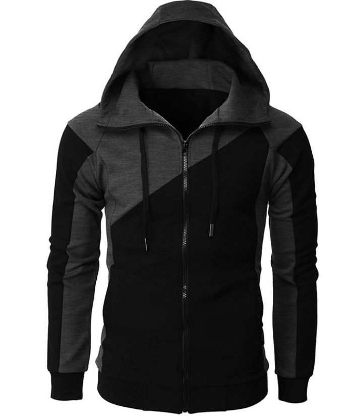 ZITY Men's Color Black Zipper Hooded Long Sleeve Lightweight Hoodie-DUMFH04864 | Zitysports