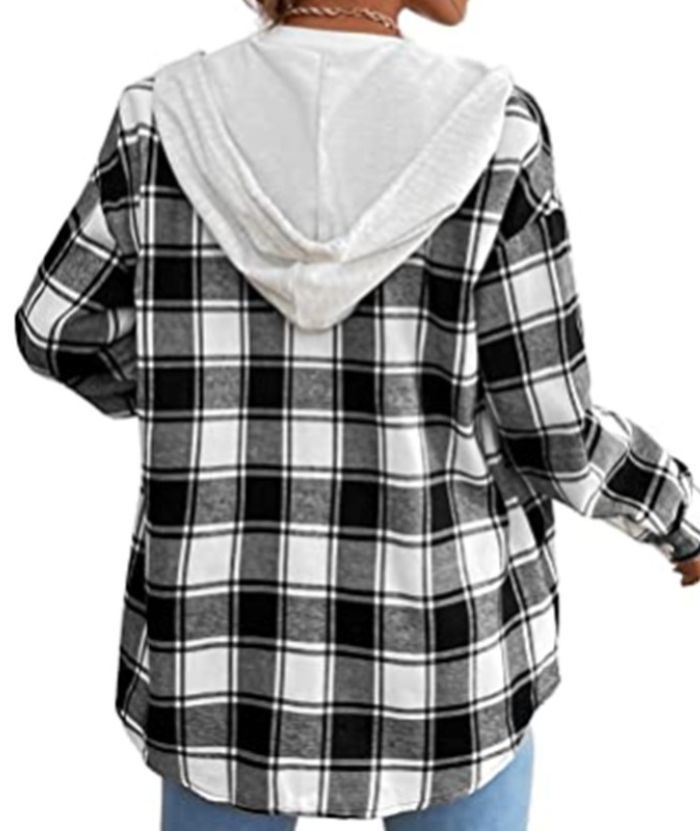 ZITY Women's Plaid Print Button Casual Long Sleeve Hoodie-DUWLT05049|Zitysports