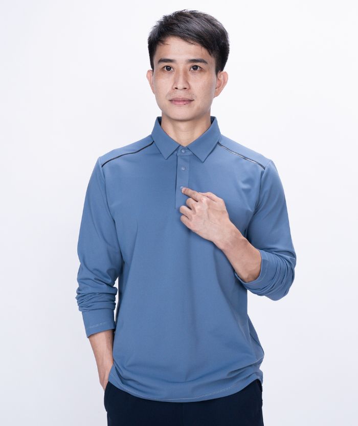 ZITY Men's Button Up Stand Collar Long Sleeve Polo Shirt-8905