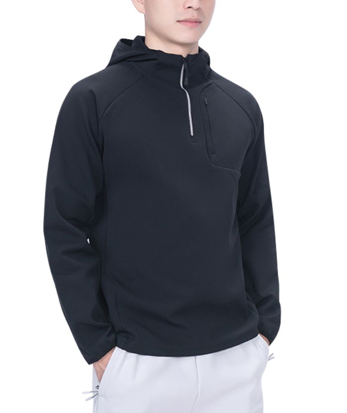 ZITY Men's Quarter Zip Solid Color Hoodie-7390