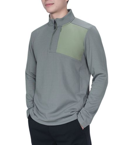 ZITY Men's Quarter Zip Round Neck Long Sleeve Polo Shirt-88130